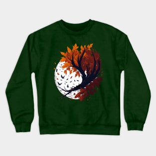 Autumn leaves with tree, moon and bats Crewneck Sweatshirt